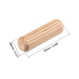 sourcing map Wooden Dowel Pins 100pcs 8x25mm(5/16"x1") Fluted Beveled Ends Wood Dowel Pegs Kiln Dried Hardwood for Woodworking Furniture Shelf