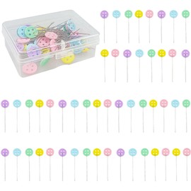 Sewing Pins 50 Pieces Flat Button Head Pins with Storage Box Assorted Colours Dressmaking Pins Sewing Accessories for DIY Crafts Patchwork Projects