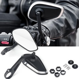 RUNNING PANTHER Motorcycle Handlebar Bar End Mirrors, CNC Aluminum 360 Degrees Adjustment Rearview Mirror Fit for Triumph Rocket 3/Street Triple 765RS/Bobber T120/Daytona 660 (Diamond Bar End Mirror)