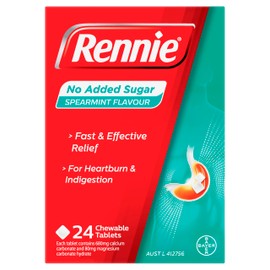 Rennie Spearmint Flavoured Chewable Tablet for Heartburn and Indigestion Symptoms 24 Tablets