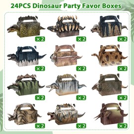 24PCS Dinosaur Party Favor Box Dino Theme Birthday Party Favor Boxes for Dinosaur Park World Parties Supplies Treat Bags Boxes for Kids Dino Theme Birthday Presents Decorations, Serves 24 Guests