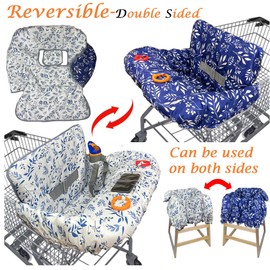 Shopping Cart Cover For Baby Grocery Cart Cover For Baby boy and Baby Girl, High Chair Cover For Baby and Toddler, Baby Registry Gift - Waterproof - Extra Large - Cotton - Double Sided (deep blue)