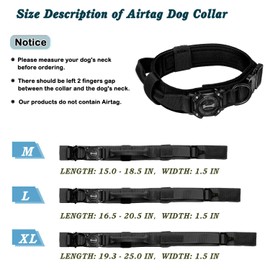 RHXOFYANG Dog Collar with Airtag Holder, Airtag Dog Collar IP68 Waterproof with Control Handle and Metal Buckle, Military Tactical Air Tag Dog Collar Holder for Medium Large Dogs(Black, M)