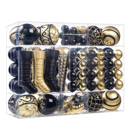 150Pcs Christmas Ball Ornaments Set, Shatterproof Christmas Ball Decorative, Assorted Baubles Pendants for Xmas Tree Party Holiday Home Decor (Black & Gold)