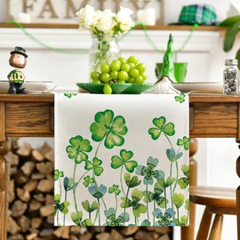 Artoid Mode Shamrock St. Patrick's Day Table Runner, Seasonal Spring Kitchen Dining Table Decoration for Indoor Outdoor Home Party Decor 13 x 36 Inch