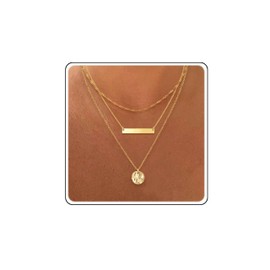 Aisansty Dainty Layered Gold Necklace for Women Handmade 16K Gold Plated Layered Bar Necklace Adjustable Layering Gold Necklace Set for Women