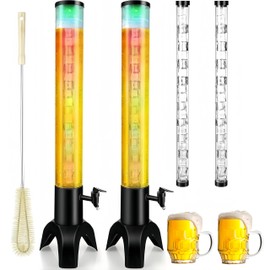 2PCS Drink Tower: 1.5L/50oz Mimosa Tower Dispenser with Ice Tube and LED Light, 1.58 Qt Tabletop Beer Dispense for Bars Parties Pubs Restaurants (2PCS-1.5L)