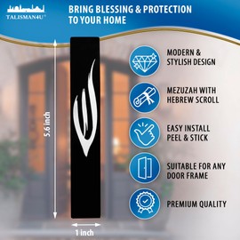TALISMAN4U Waterproof Mezuzah Case with Scroll Silver Hebrew Shin Classic Design Israel Judaica Gift Protection Door Mezuza for Home 5 inch (Black)