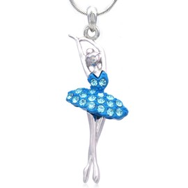Soulbreezecollection Dancing Ballerina Dancer Ballet Dance Pendant Necklace Charm Designer Pink Ballet Dress Jewelry (Aqua Blue)