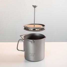 COMTAI Titanium French Press Pot 1000mL/35 fl ozCoffee Maker Camping with Lid and Filter Titanium French Press Cup Backpacking for Outdoor Hiking Camp (1000ml)