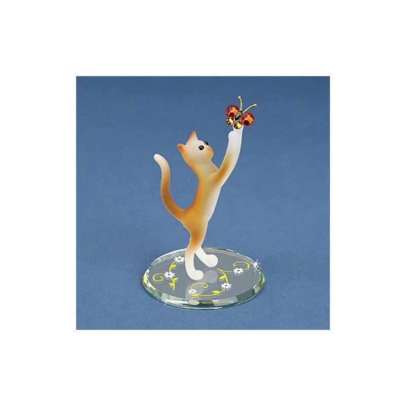 Glass Baron Tabby Cat with Butterfly Figurine