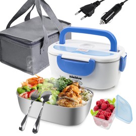 kisidus Electric Lunch Box 3-in-1, 1.5L Stainless Steel Food Container, Portable Warming Container for Food for Household and Car, with Fork & Spoon (Blue)