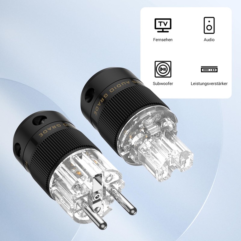 Brollitest High-End HiFi Schuko Plug, Schuko Plug, Rhodium-Plated Contacts, Power
