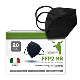 PERISTEGRAF Black FFP2 Masks Pack of 20 - CE 2233 Certified, 100% Made in Italy, 5 Protection Levels, Durable Elastic FFP2 Mask