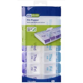 Ezy Dose Weekly Pill Planner Organizer AM/PM Push Button 7 Day Pill Box Case XL - NEW!