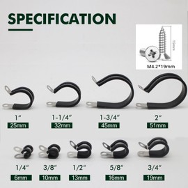 HXH 30PCS 1/2 Inch Stainless Steel Clamps, Automotive Wire Clamps, Screws Included, Insulated Cable Clamp with Rubber Coated Protection