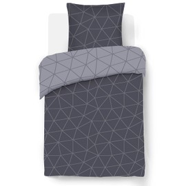 Vision - Hugo Reversible Bed Linen, Anthracite - Duvet Cover, 140 x 200 cm, with 1 Pillowcase for a Single Bed - 100% Cotton