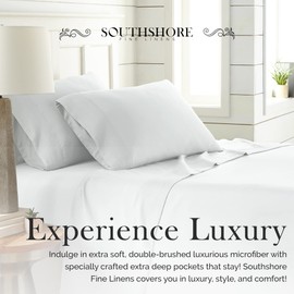 SouthShore Fine Living Vilano Pleats, 4-Piece, 21-Inch Extra Deep Pocket Sheet, California King Sheets with Flat Sheets and Pillowcase, Easy Care Shrinkage-Free Deep Pocket Sheet Set, Bright White