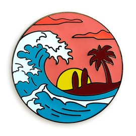 Pinsanity Sunset Beach Wave - Pin de solapa esmaltado, 1.125 inch, Cobre Latón, Sin gemas.