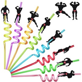 24pcs Reusable Bachelorette Party Straws，Bachelorette Party Favors,Male Dancer Birthday Party Gift Decorations Suitable Bridal Shower Party Supplies Bodybuilding Decoration With 2 Clean Brush 8 color