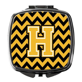 Caroline's Treasures CJ1053-HSCM Letter H Chevron Black and Gold Compact Mirror, Multicolor