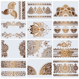 Pack of 12 Reusable Stencils Vintage Mandala Stencil Craft Stencils Painting Stencils Flower Border Stencil Wall Stencils for Scrapbooking Drawing Furniture Home Decoration