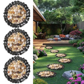 Garden Path Stepping Stone- 12 Inch Round Therapeutic Massage Stones, 3pcs Outdoor Decorative Stone Mats for Yard Pathway, Non-Slip Acupressure Flooring (Eco-Friendly, Polished River Rock)