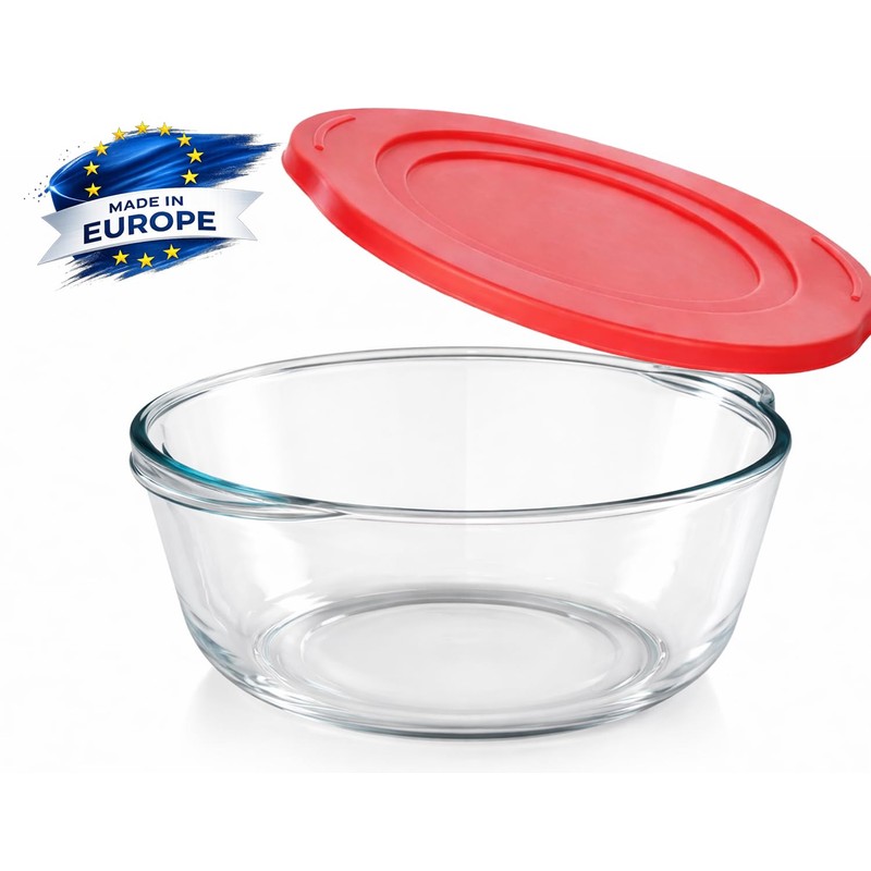Ums 2.2 Quart Round Glass Baking Dish with Lid, Round