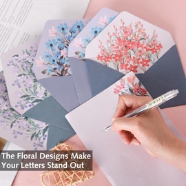 12 Writing Paper+6 Envelopes,18 PCS Stationery Set with Envelopes, Envelopes Set Unique Flower Design Writing Paper,Cute Lined Stationery Paper for Office Home School Invitation Gifts (Multicolor-01)