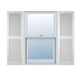 14 1/2"W x 46"H Lifetime Vinyl, TailorMade Cathedral Top Center Mullion, Open Louver Shutters, w/Shutter-Loks (Per Pair), White