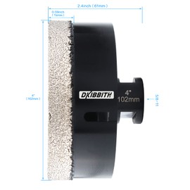 DKIBBITH 4 inch Diamond Hole Saw, 102mm Hole Saw for Concrete Brick Masonry Block Granite Tiles Quartzite Marble Porcelain Ceramic Stones with Female 5/8-11 Thread Fit Most Angle Grinders, Black