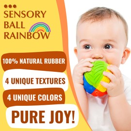 caaocho Pure Natural Rubber Sensory Ball Rainbow 3" - Sealed Hole, BPA Free Baby Ball Toy, for Sensory Play, for Sensory Development, Hole Free Baby Toy, Perfect Bouncer, Without Hole