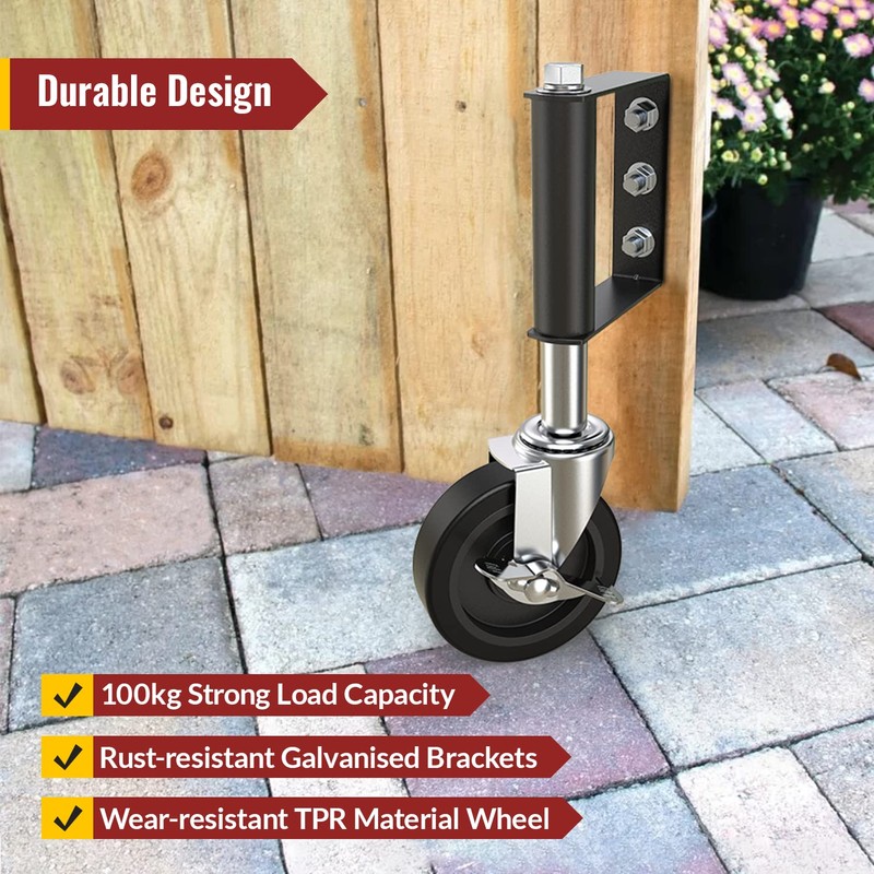 HOLKIE Heavy Duty Gate Caster, Spring Loaded Gate Wheel, Swivel