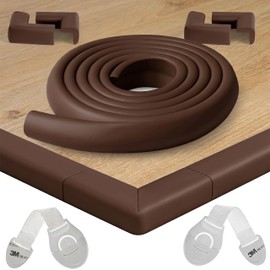 HAPPY CHLEA Baby Edge Protector and 4 Foam Corner Protectors Table Edge Protector and Corner Protector: 2.4 m Total for Table and Furniture Corners 2 Drawer Locks Certificate (Brown)