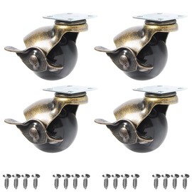VOANZO 4 Pieces 1.5" Ball Casters 360 Degree Antique Brass Top Plate Casters for Furniture Cabinets Wheelchairs