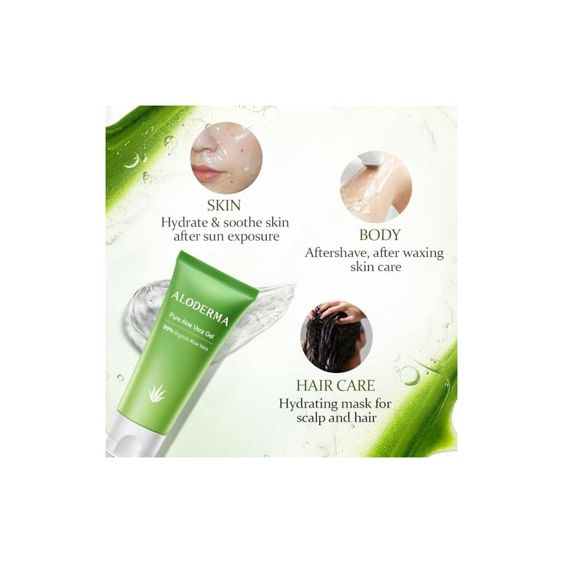 Aloderma Pure Aloe Vera Gel - Soothes and Hydrates Dry,