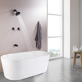 LIWEIKE 2 Handle Shower Faucet Set, Matte Black Shower Faucet Set 2 Knobs Wall Mounted Two Handle Shower Faucet with Tub Spout Rough-in Valve