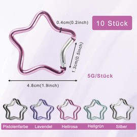 Pack of 10 Star Carabiner Key Rings Stars Titanium Carabiner Star Key Ring Star Carabiner Star Shape for Hiking Camping Carabiner Small Decoration (5 Colours)