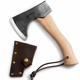 Small Handaxe, For Camping, Firewood Splitting, Mini Axe, White Oak Handle, Genuine Leather Cover, Outdoor, 7.9 inches (20 cm)