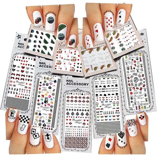 Nail Art Water Slide Tattoos ♥ Fun Designs: Playing Cards, etc. ♥ For a Fun Manicure 9 - Pack /PLI/