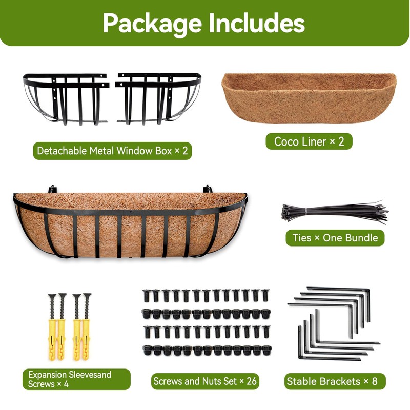 Halatool 24 Inch Railing Planter Box, 2 Pack Trough Planter