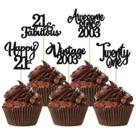 30 piezas de adornos para magdalenas de feliz cumpleaños 21 con brillantina impresionante desde 2003, veintiún 21 fabulosas púas de magdalenas clásico 2003 para 21 cumpleaños, aniversario, jubilación,