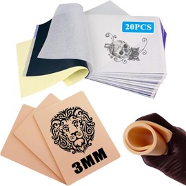 Emalla 3mm Tattoo Fake Skin 3pcs with 20pcs Transfer Paper set Tattoo Practice Skin and Stencil Paper for Beginners and Artists