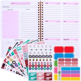 PZJFH 1 x Wochenplaner, 11 Aufkleber, A5-Wochenplaner, Planer der Liste der Dinge, die Sie tun müssen, um die Woche zu erledigen, Gewohnheitstracker (Rosa)