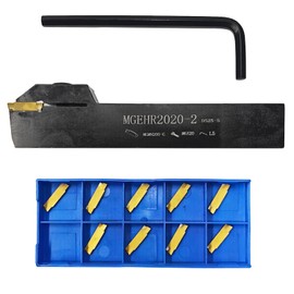 Lathe Cut Off Tool Lathe Parting Tool MGEHR2020-2 Metal Lathe Grooving Turning Tool Holder with 10pcs MGMN200-G Indexable Carbide Grooving Inserts (MGEHR2020-2)