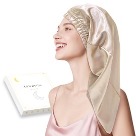 townssilk Silk Bonnet for Sleeping, 100% 22 Momme Mulberry Silk for Women, Luxurious, Breathable, Fits Secure Overnight & Pressure Free, Ideal for Long & Curly Hair - Taupe 80 cm
