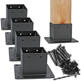 Antsky 4×4"(Actual：3.5×3.5inch) Post Stainless Steel Flange Anchor Base with Screws for Deck Railing, Black Finish (4 Pack)