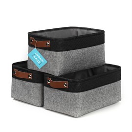 OrganiHaus Small Fabric Storage Baskets for Shelves 3 Pack, 12x8in Closet Storage Bins for Shelves, Cloth Baskets for Organizing, Linen Closet Organizers, Fabric Basket, Gray/Black