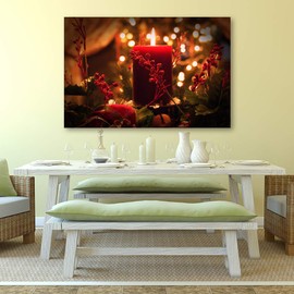 IDEA4WALL Canvas Wall Art Christmas Candles for Celebration Painting Artwork for Home Prints Framed - 16x24 inches