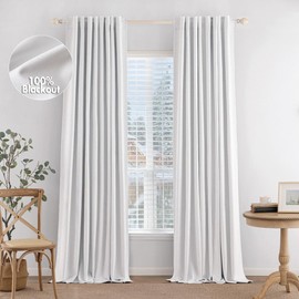 MIULEE 100% Blackout Curtains 72 inches Long Linen Blackout Curtains for Bedroom Living Room, Back Tab Room Darkening Black Out Window Drapes Thermal Insulated Rod Pocket, White, 2 Panels Set